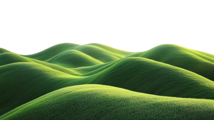Lush green hillside with undulating and sloping hills, beautiful natural panorama on transparent background. PNG