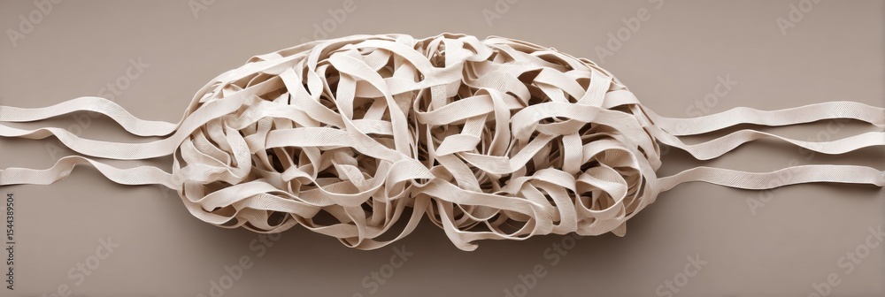Aufkleber Conceptual Representation of a Brain Crafted From Twisted Ribbons Symbolizing Cognitive Tension and Complexity in Thought Processes
