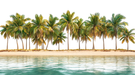 Tropical palm trees decorate the summer beach on a transparent background. PNG