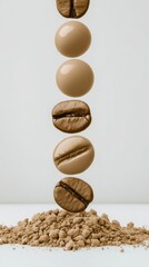 Coffee Beans and Ground Coffee in Vertical Still Life Photography