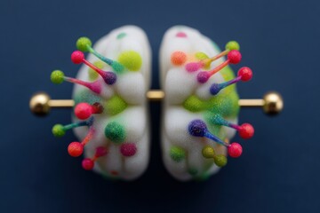 Colorful 3D Rendered Brain Model with Sparkling Neural Connections