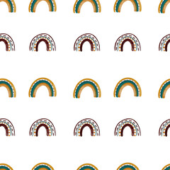 Seamless pattern with watercolor rainbows illustrations in boho style. Patterns for kids, textile, wallpapers. 