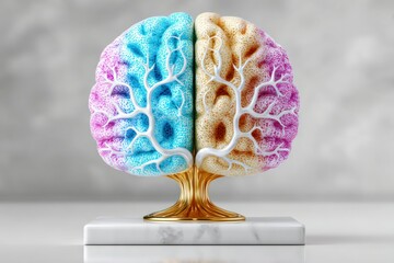 Colorful Brain Tree on Marble Base