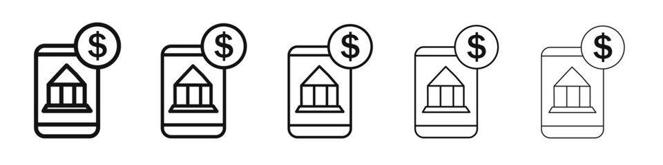 Mobile Bank icon vector outline set illustration sign