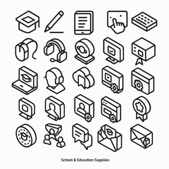Back to School Isometric Line Icons – E-learning, Digital Education & Online Classroom Set