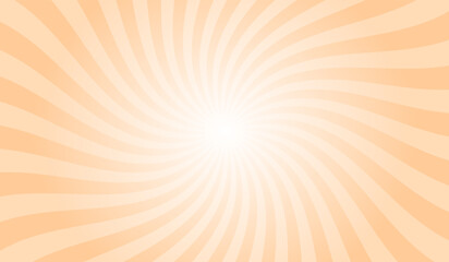 Orange Sunburst Background. Peach Orange Radial Retro Glowing Rays Banner. Abstract Retro Whirlwind Starburst Vector Abstract Background. Twisted Radial Illustration.
