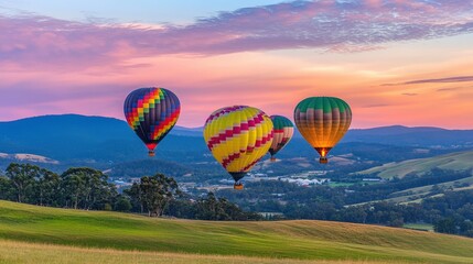 Hot Air Balloons at Sunset Landscape