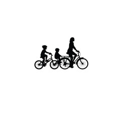 Obraz premium Silhouette of a family riding bicycles on a sunny day on white background