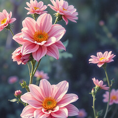 Obraz premium Beautiful pink flowers blooming in a garden under soft sunlight