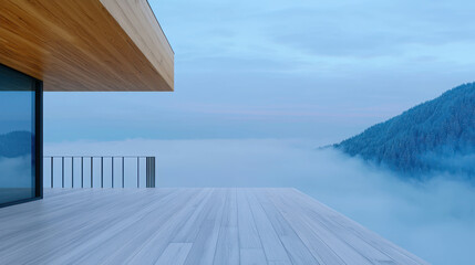 Contemporary Architectural Design with Stunning Mountain View Under Soft Morning Light