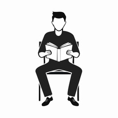 Silhouette vector of a person reading in seated posture, no facial features, clean minimalist style, ideal for learning, library, or intellectual-themed designs