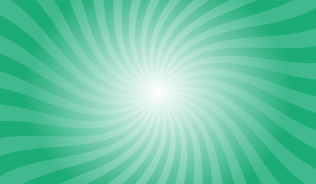 Abstract crayola green background with rays retro starburst. Spiral radial striped backdrop design. Sunbeam swirl light retro design. Vintage sunrays swirl sun beam pattern.