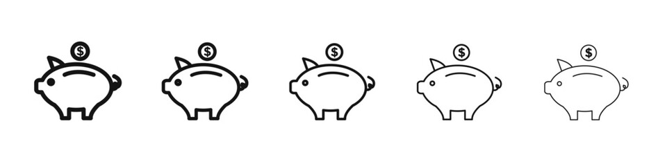 Piggy bank icon vector outline set illustration sign