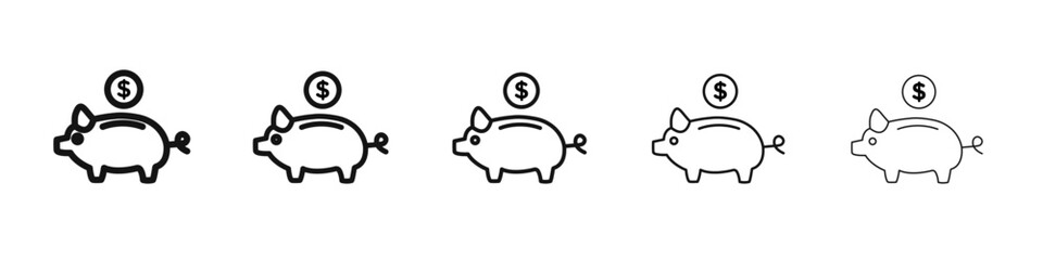 Piggy bank icon vector outline set illustration sign