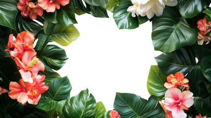 Close-up of beautiful circular floral pattern with lush green leaves on transparent background. PNG