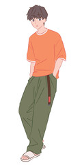 夏コーデの男性全身イラスト