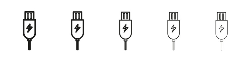Plug USB cable icon vector outline set illustration sign
