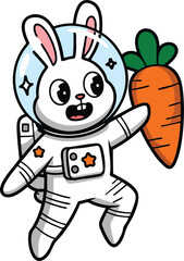 Astronaut Bunny with Carrot Vector Illustration.