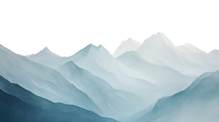 Fototapeta premium Misty morning mountain scenery with snow-capped peaks, offering a serene winter scene on a transparent background. PNG