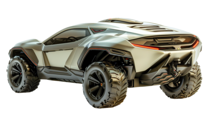 Futuristic electric SUV car and modern exterior, isolated on transparent background. PNG