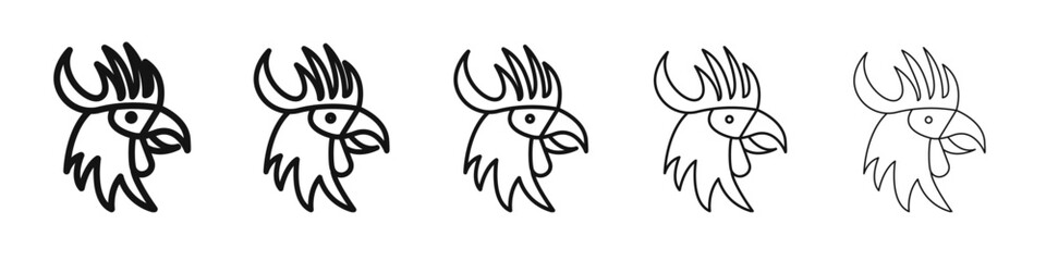 rooster head icon vector outline set illustration sign