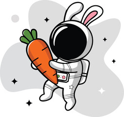 Astronaut Bunny with Carrot Vector Illustration.