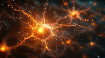 Neural connection concept, with bright lights and synapses illustrating the human brain  complexity, creativity, and artificial intelligence  role in cognitive processing and learning.