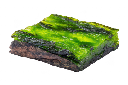 Bright green, square, mineral slab