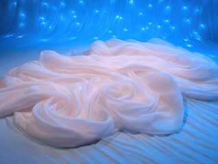 White fabric draped on blue surface