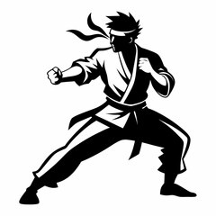 karate fighter silhouette vector black on white background