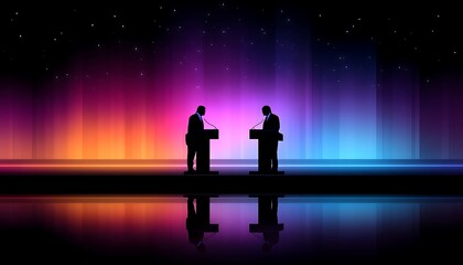 Political debate under vibrant lights