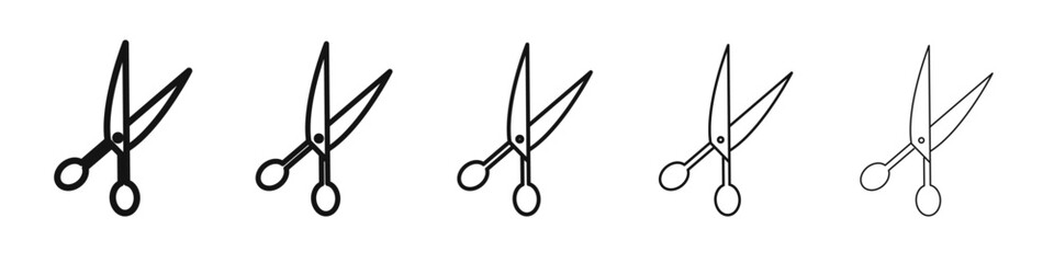 Fototapeta premium Scissors trim cut icon vector outline set illustration sign