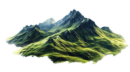 Vast mountain landscape with green-covered peaks, offering stunning natural scenery on transparent background. PNG