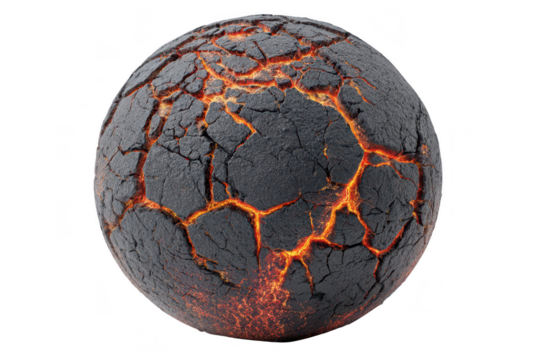 Cracked, molten sphere; volcanic planet