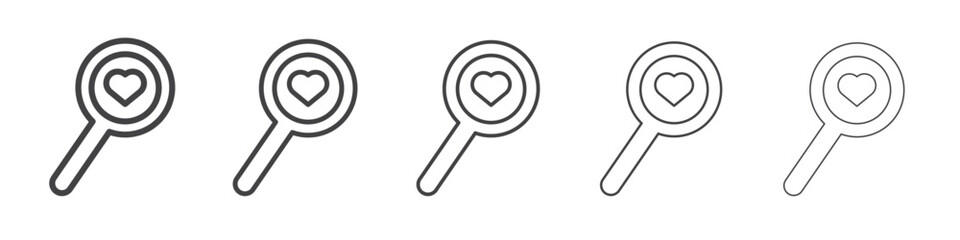 Search heart icon vector outline set illustration sign