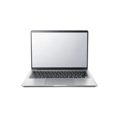 Laptop computer mockup blank screen open silver color for website template and presentation display 100 characters on transparent background