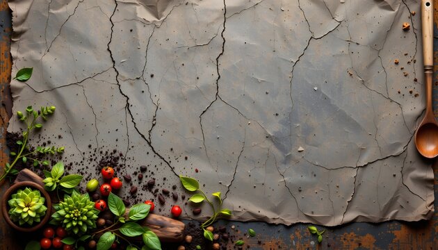 an artistic representation of a rustic cooking scene