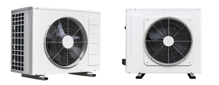 Outdoor Air Conditioning Unit with Visible Fan, front view, isolated on transparent background PNG