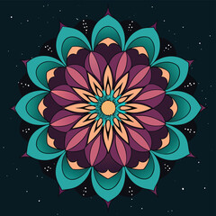 Intricate symmetrical mandala design in vibrant colors