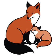 Obraz premium Cute Cartoon Mother Fox and Kit Illustration Vector
