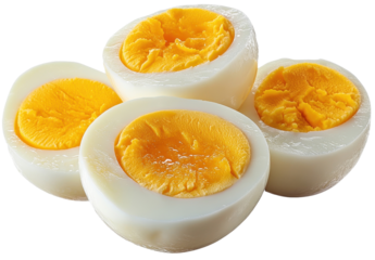 Boiled eggs halved isolated on transparent background.  generative ai.