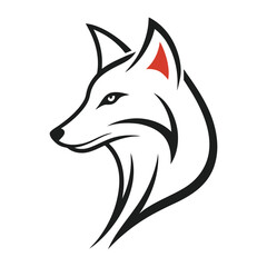 Fototapeta premium Minimalist Black and White Fox Head Vector Illustration with Red Ear Detail