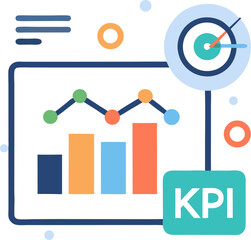 Ad campaign KPI dashboard: vector widgets showing stats and growth arrows with white background.