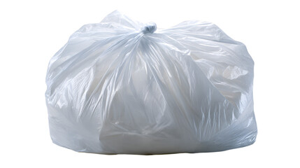 Trash Bag: A transparent plastic trash bag, fully loaded and ready for removal, symbolizing waste, disposal, and environmental responsibility.