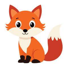 Cute cartoon orange fox sitting illustration