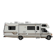 A recreational vehicle isolated on transparent background for travel and camping
