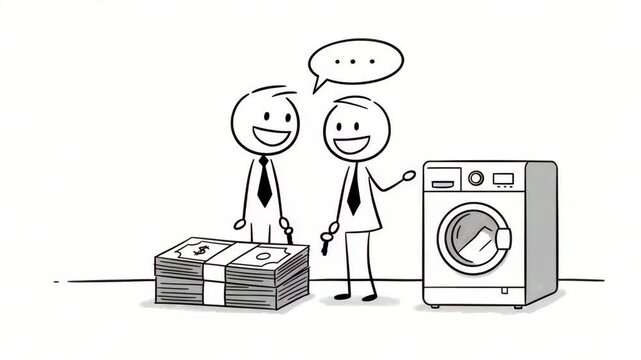 stick figure talking and a money and washing machine next to it.