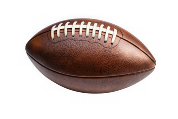Realistic football illustration, american football, sports equipment, brown leather ball, game day, touchdown, isolated on transparent background