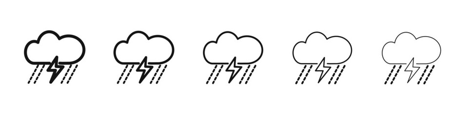 Thunderstorm icon vector outline set illustration sign