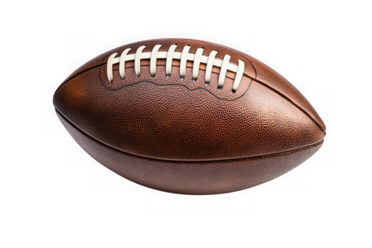 Realistic football illustration, american football, sports equipment, brown leather ball, game day, touchdown, isolated on transparent background
